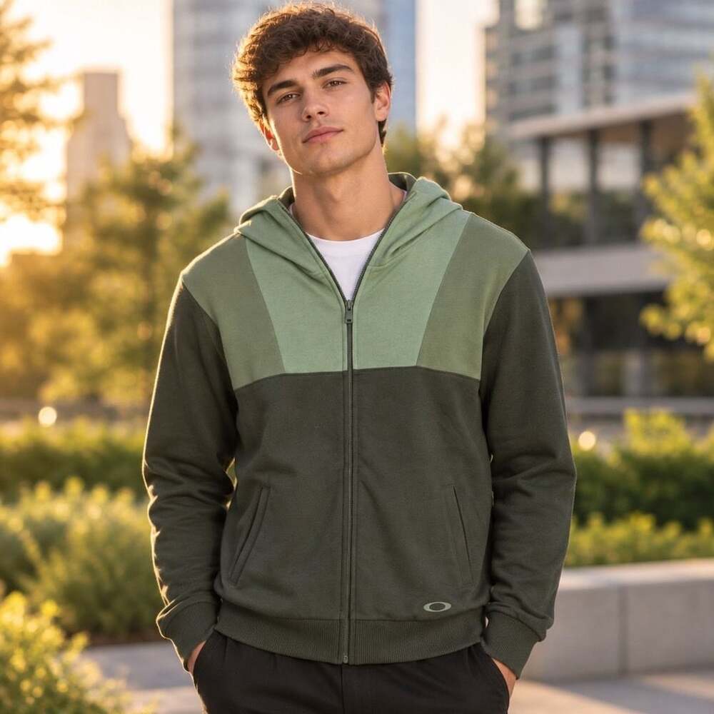 Oakley Colorblock Full Zip Hoodie Size US/EU S Green Regular Fit